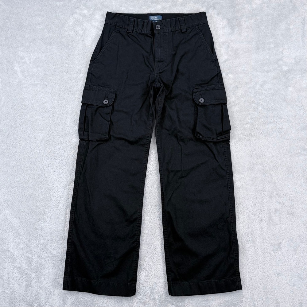 Polo Ralph Lauren Baggy Cargo Pants Boys 14 Black Cotton Utility Trousers Youth